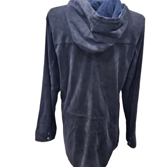 Michael Kors Black Suede Leather Lagenlook Grunge Full Zip Hooded Jacket Medium - Picture 2 of 14